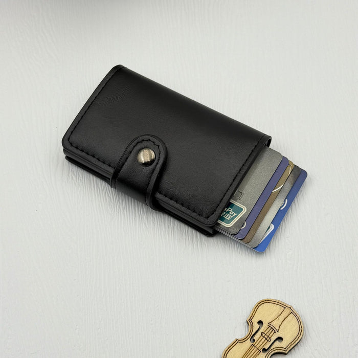 Wholesale RFID Blocking Card Wallet Solid Black PU Leather Everyday Use Gift Boutique Resale MOQ≥2