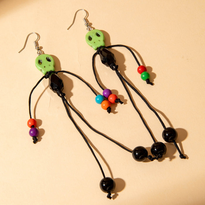 Wholesale Halloween Pumpkin Skull Polyester Tassel Drop Earrings Boutique Resale MOQ≥2
