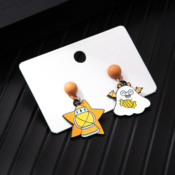 Wholesale  series alloy oil drop asymmetrical earrings cartoon anime funny ghost pumpkin earrings