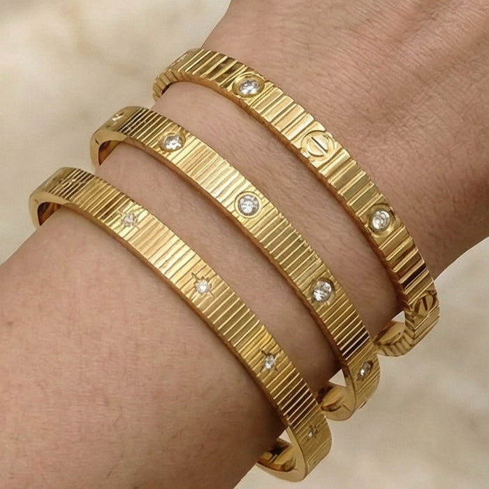 Wholesale Titanium Steel Striped Bracelet With Diamond Accent Row Stylish Fashion Jewelry Gift For Women