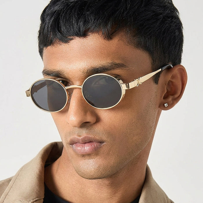 Wholesale Gold Metal Oval Vintage Punk Sunglasses UV400 Trendy