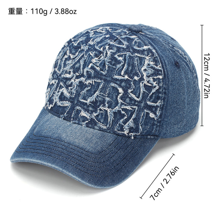 Wholesale Stylish Women' s Soft Top Washed Denim Baseball Cap with Cross Embroidery Sun Protection Hat