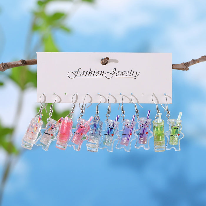 Wholesale Colorful Acrylic Gingerbread Man Straw Cup Earrings Set Fashion Jewelry Accessory