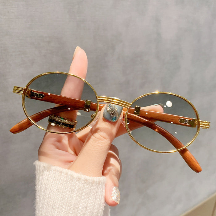 Wholesale  vintage imitation wood grain sunglasses men's oval sunglasses women's trendy  UV protection sunglasses
