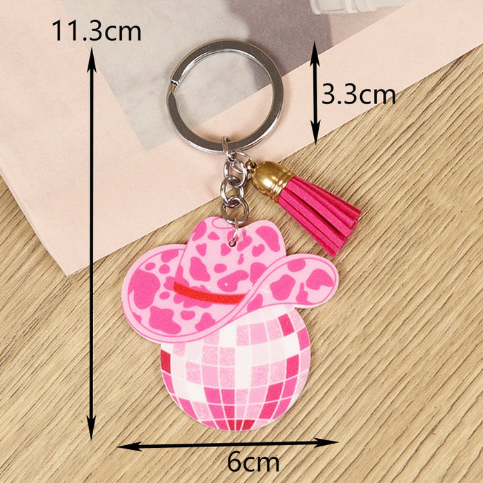 Wholesale keychain retro western do old cactus love cowboy hat cow zebra hoof pink tassel