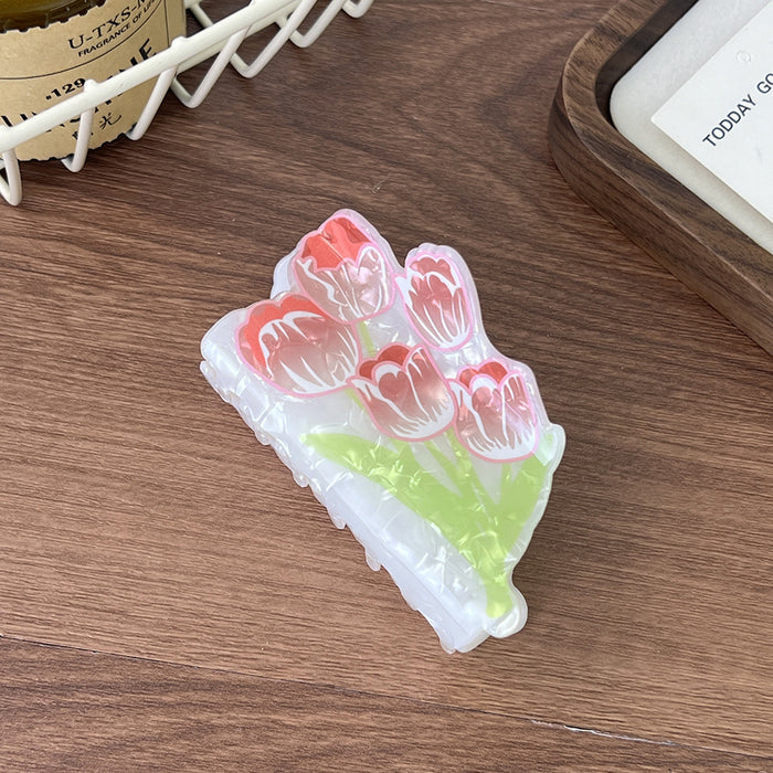 Wholesale Handmade Acetic Acid Pink Tulip Flower Claw Clip Hair Accessory Sweet Girl Casual Gift