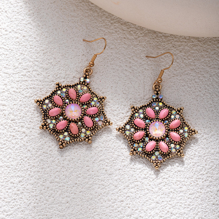 Wholesale Retro ethnic turquoise flower earrings