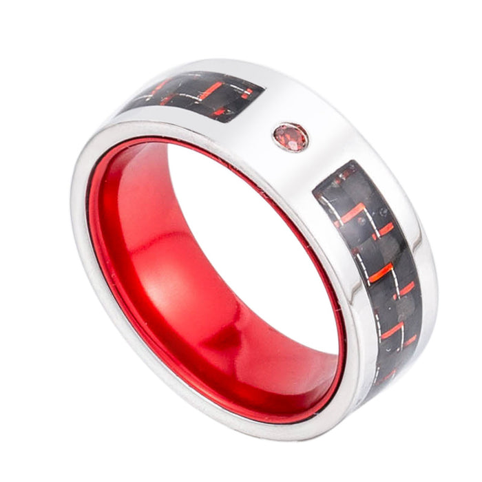 Wholesale Colorful Multi-color Titanium Steel Carbon Fiber Diamond Men's Ring JDC-RS-XYao005