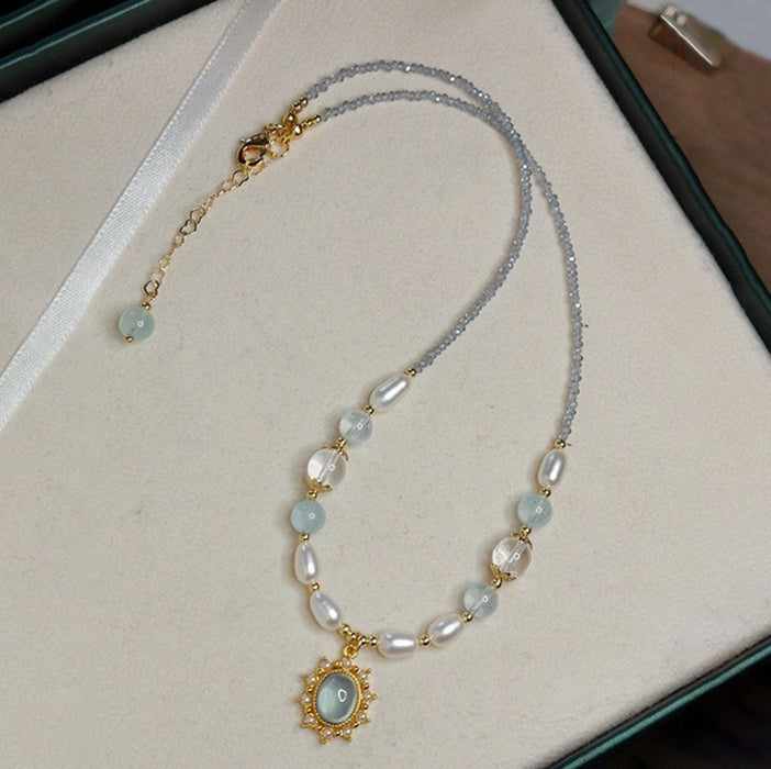 Wholesale Imitation Sea Blue Treasure White Crystal Freshwater Imitation Pearl Necklace with High Quality and Exquisite Clavicular Chain