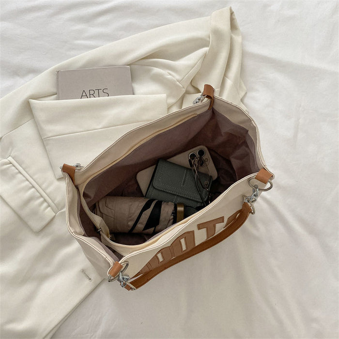 Wholesale Minimalist Shoulder Bag Trendy Color Contrasting Letter Chain Bag Large Capacity Fashionable Commuter Outdoor Tote Bag