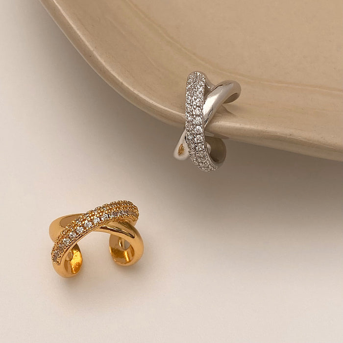 Wholesale Interlocking micro-inlaid zircon ear Clip Hoop Earrings