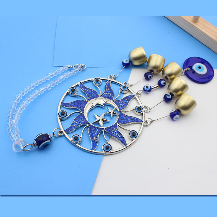 Wholesale Round dropper rubber sun, moon, blue wind chime pendant, car pendant, copper bell pendant