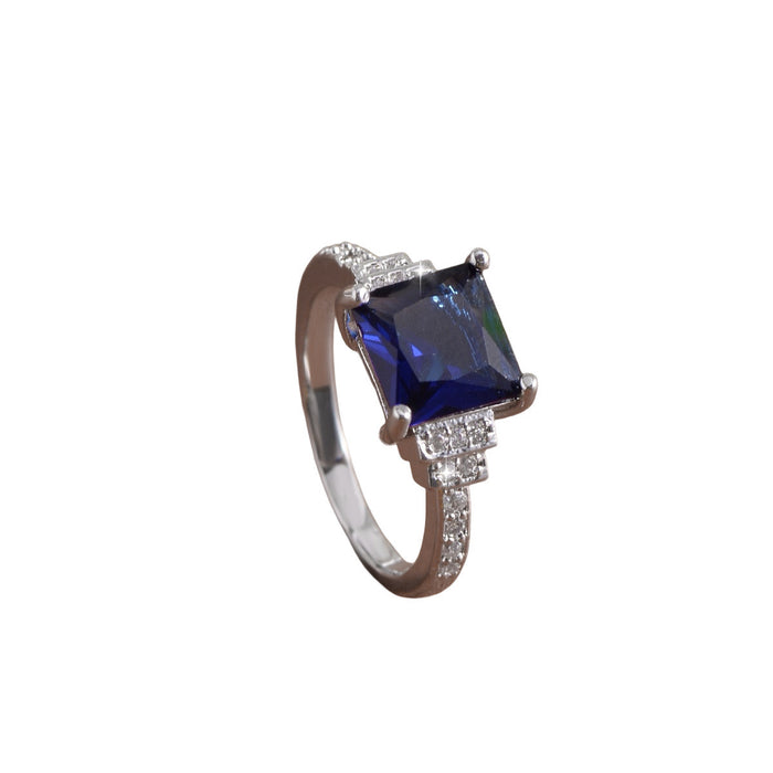 Wholesale Fashion large square sapphire blue zircon ring female jewelry