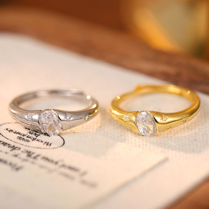Wholesale Minimalist Starry Ring with Elliptical Single Diamond Adjustable Ring