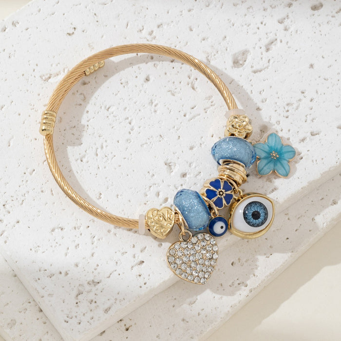 Wholesale DIY Beaded Bracelet Blue Devil' s Eye Rhinestone Love Flower Charms Bracelets