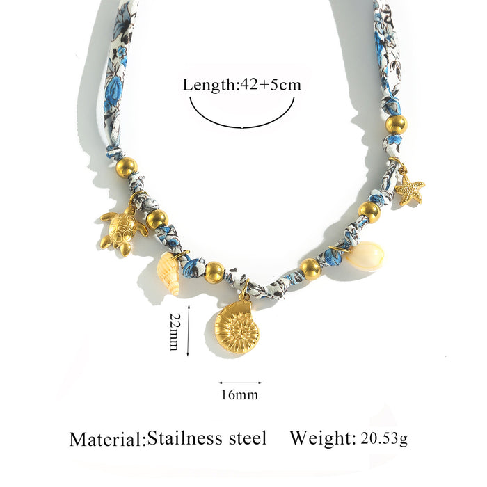 Wholesale Braided Stainless Steel Flower and Ocean Necklace