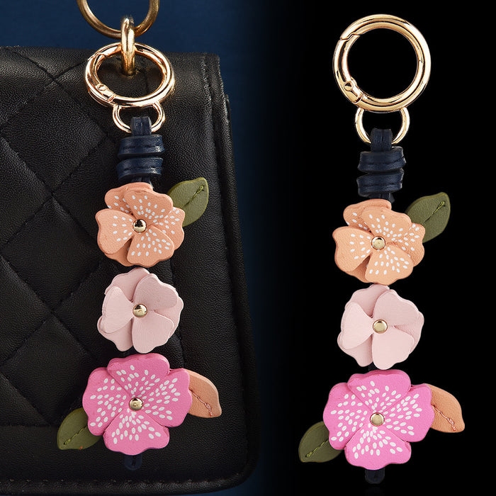 Wholesale Camellia Flower Leather Bag Charm Pink Purple Fashion Accessory