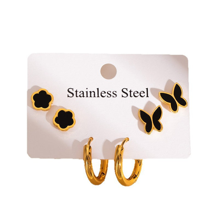 Wholesale Stainless Steel Four-Leaf Clover Heart Earrings Set