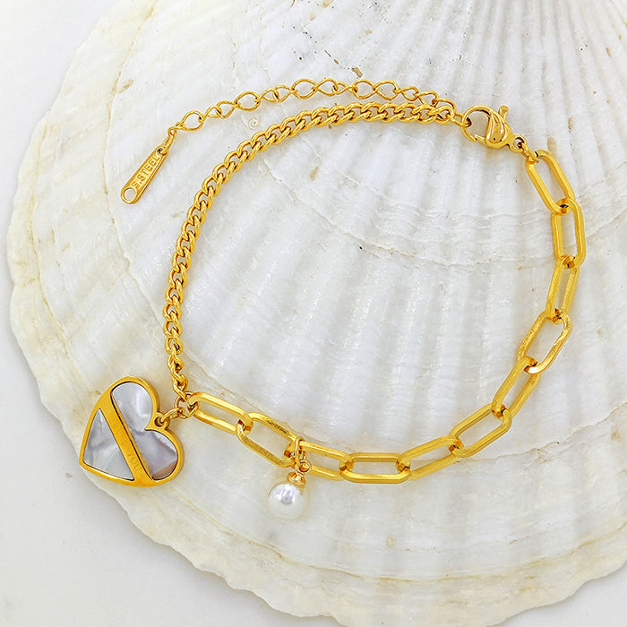Wholesale summer light luxury double titanium steel pearl bracelet women