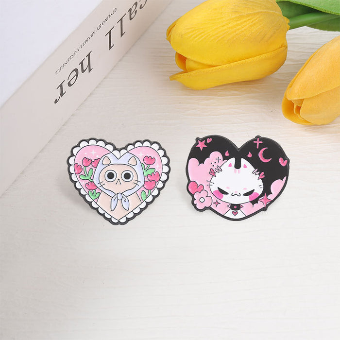 Wholesale Heart Shaped Cat Brooch Zinc Alloy Enamel Pin Cute Kitten Badge For Backpacks Jeans Clothing Fashion Accessory