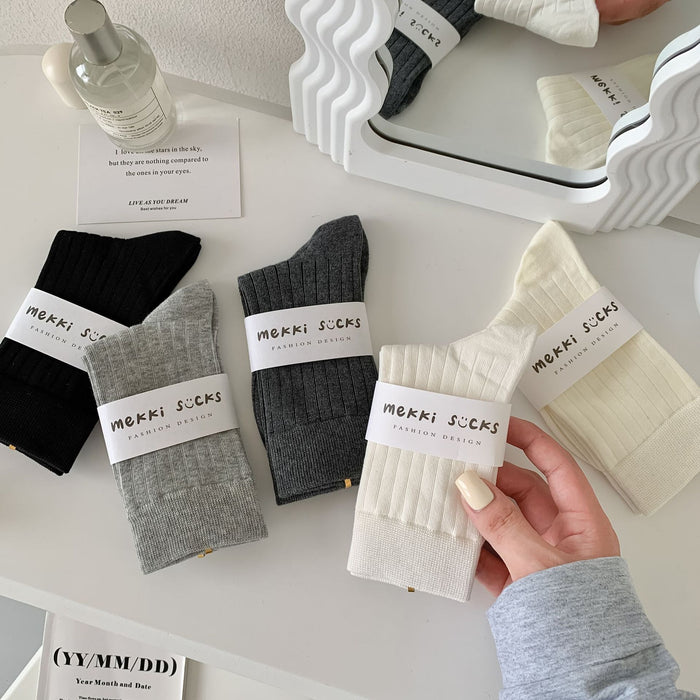 Wholesale Socks with vertical stripes in the middle tube, cotton versatile long tube