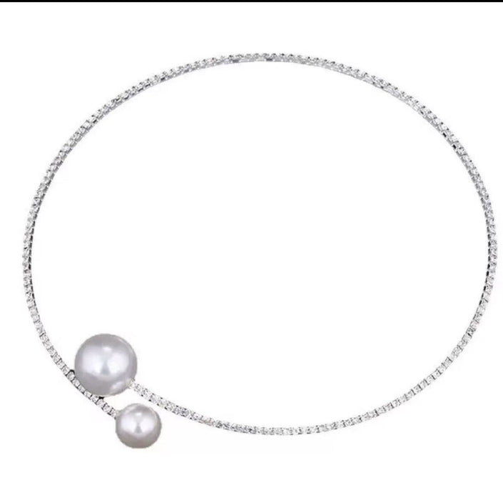 Wholesale 5pcs/set Jewelry Set Pearl and Rhinestone Choker and Bangle 3 Pieces