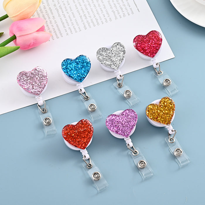 Wholesale Glitter Resin Heart Telescopic Buckle Keychain JDC-KC-ChangQi002