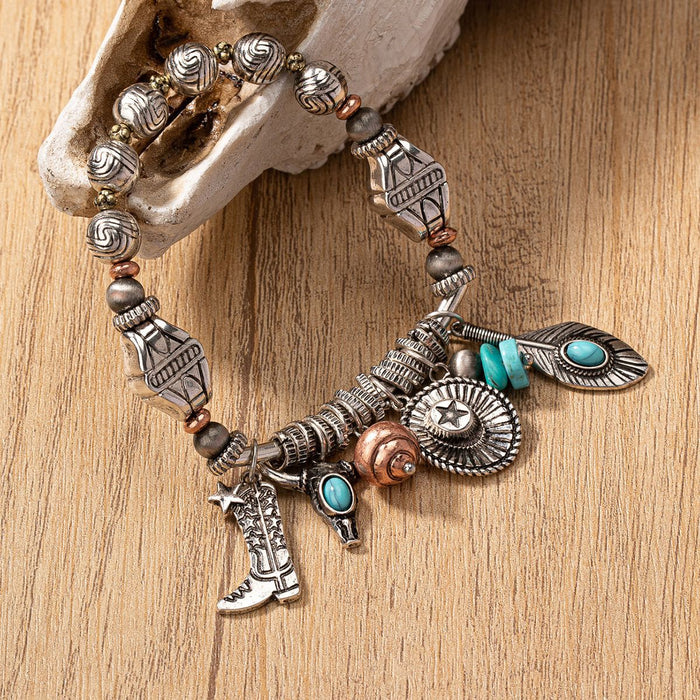 Wholesale  Retro Western-style Imitation Pearl Turquoise Decorative Beaded Bracelet