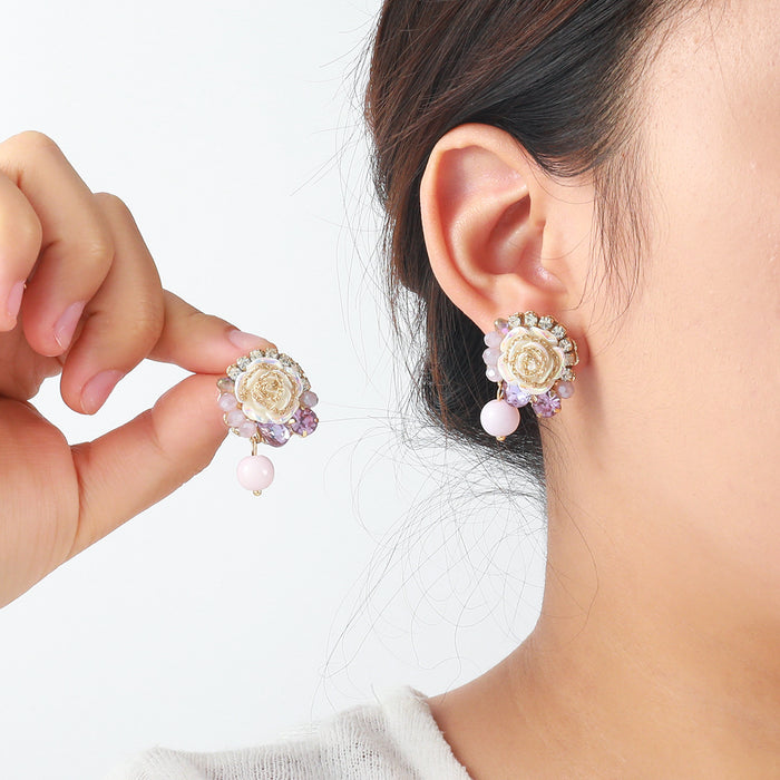 Wholesale Handwoven purple floral earrings