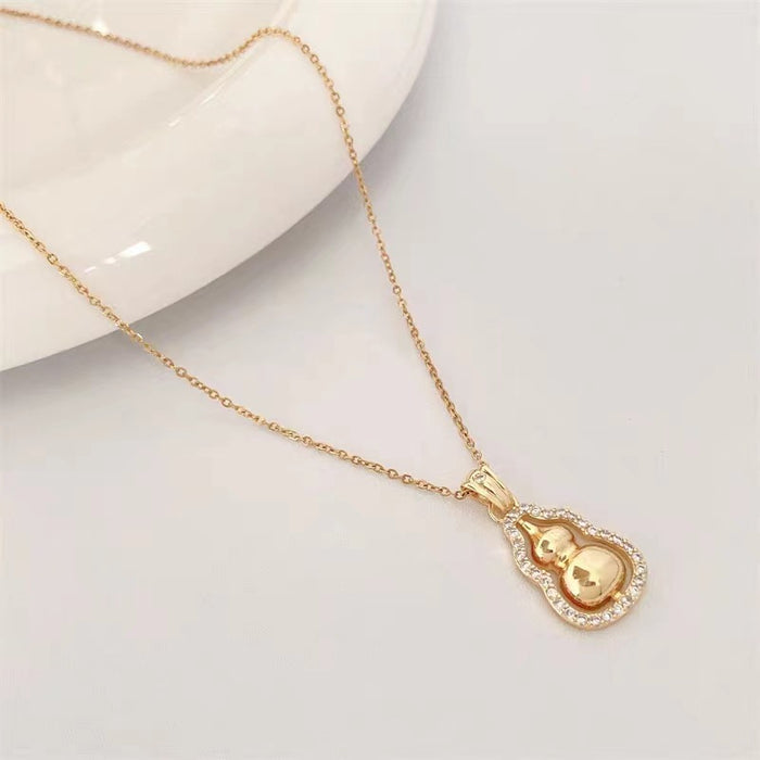 Wholesale Golden gourd necklace, women's light luxury high-end rotatable pendant, good luck gift
