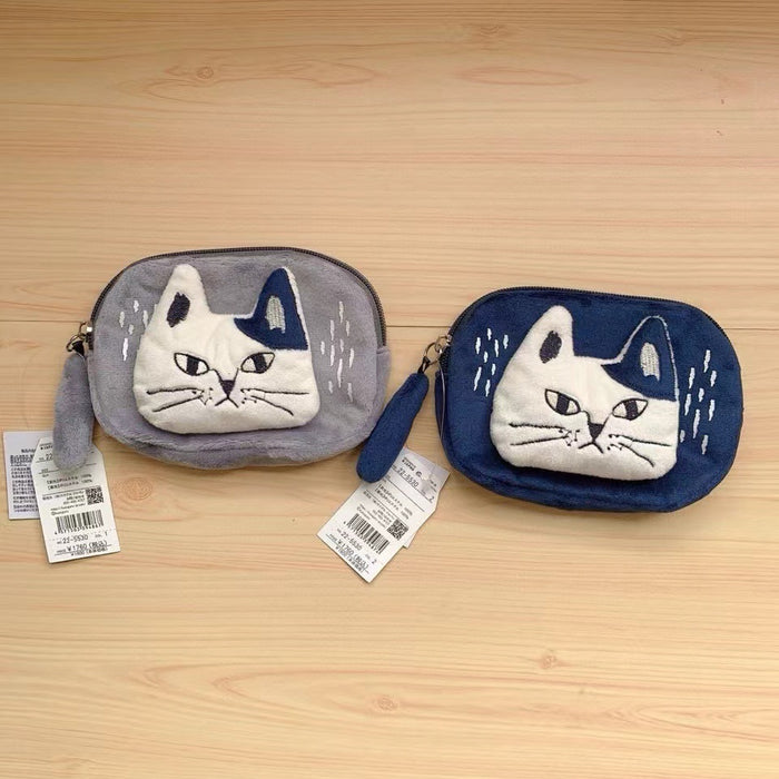 Wholesale Embroidered Cat Coin Purse Small Items Cosmetics Bag Card Bag Headphone Data Cable Bag Cartoon