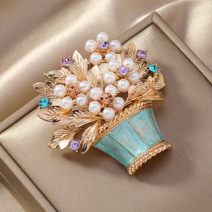 Wholesale Glazed Pearl Flower Brooches Pin Ancient Vintage Rhinestone Accessories