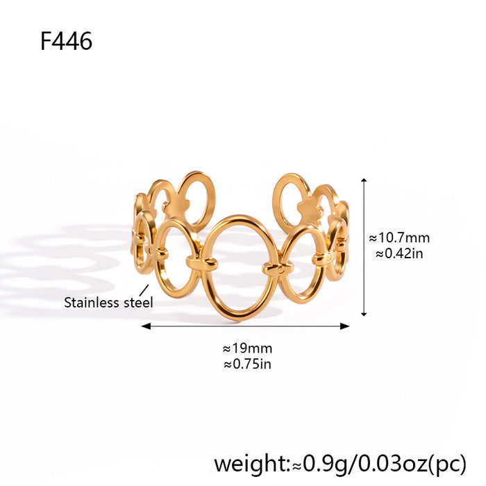 Wholesale Hollow Geometric Stainless Steel Adjustable Open Ring Gold Plated Jewelry