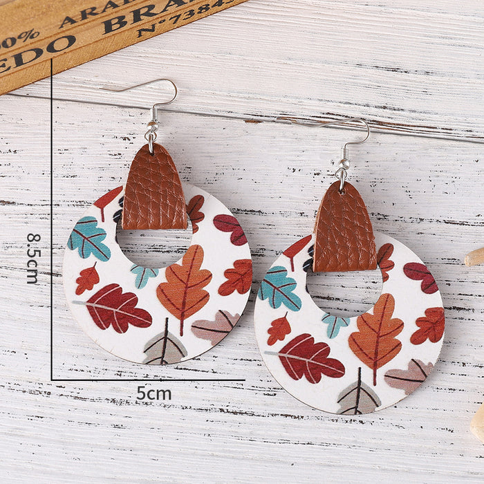 Wholesale Autumn Thanksgiving Leaf Wooden Pendant Earrings