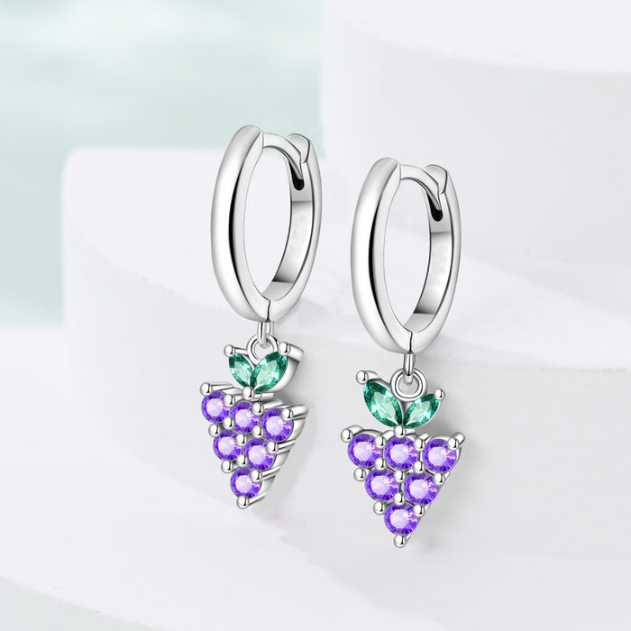Wholesale Silver Plated Fruit Earrings Strawberry Grape Cherry Party Jewelry Accessory