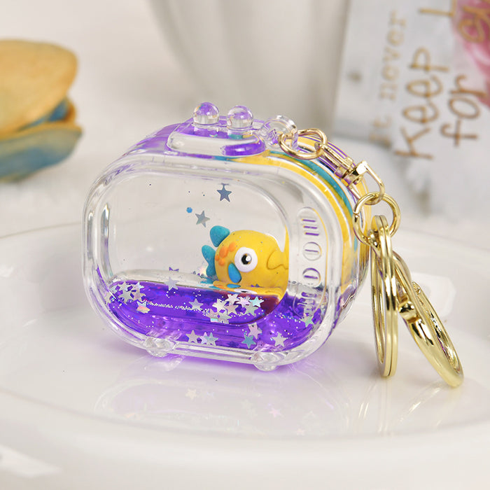 Wholesale Acrylic Ocean-Themed Floating Clownfish Oil-Filled Quicksand Keychain