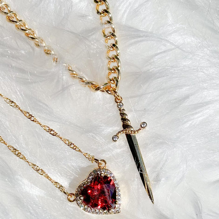 Wholesale Valentine' s Day Diamond-Encrusted Heart-Shaped Dagger Couple Pendant Set Clavicle Necklace