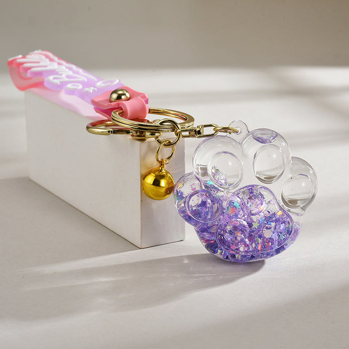 Wholesale  acrylic oil luminous bubble beads quicksand cat claw keychain bag pendant small gift