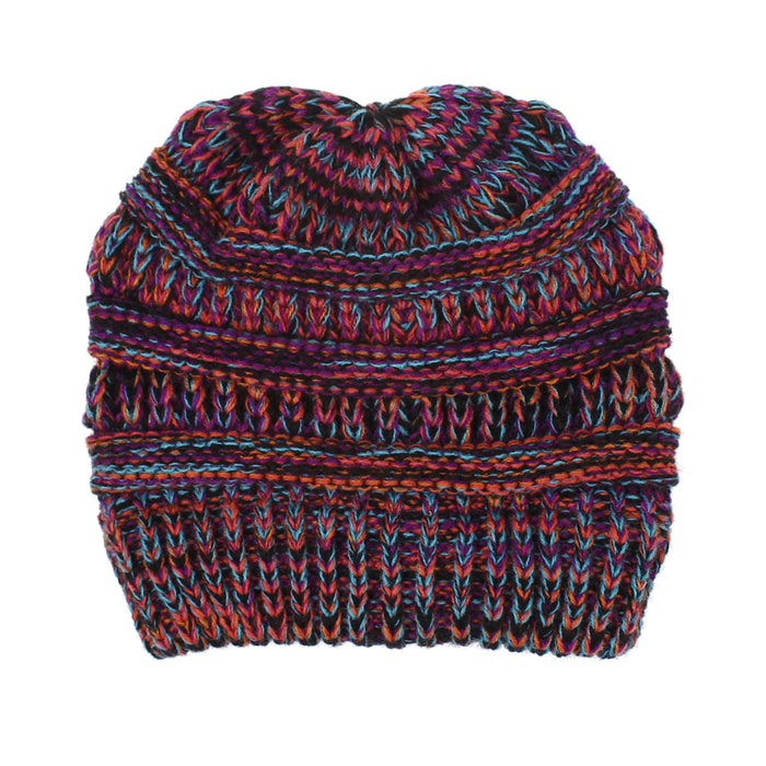 Wholesale Winter Multicolor knitted hat for women with a ponytail opening.