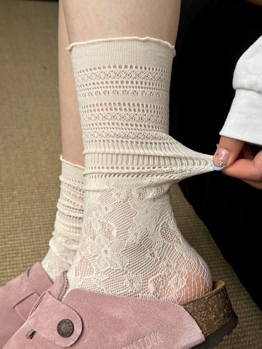Wholesale Hollow lace pile socks, mid tube breathable calf socks, thin version