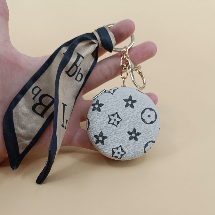 Wholesale light luxury and exquisite presbyopic leather cosmetic mirror key chain pendant double-sided mirror bag pendant JDC-KC-JiYou007
