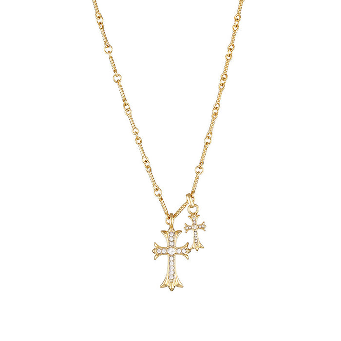 Wholesale 925 Cross Necklace Women's Gold Plated Diamond-encrusted