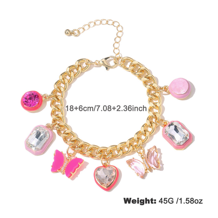 Wholesale Pink Butterfly Love Enamel Oil Drop Bracelet Earring Set JDC-BT-KenJie003