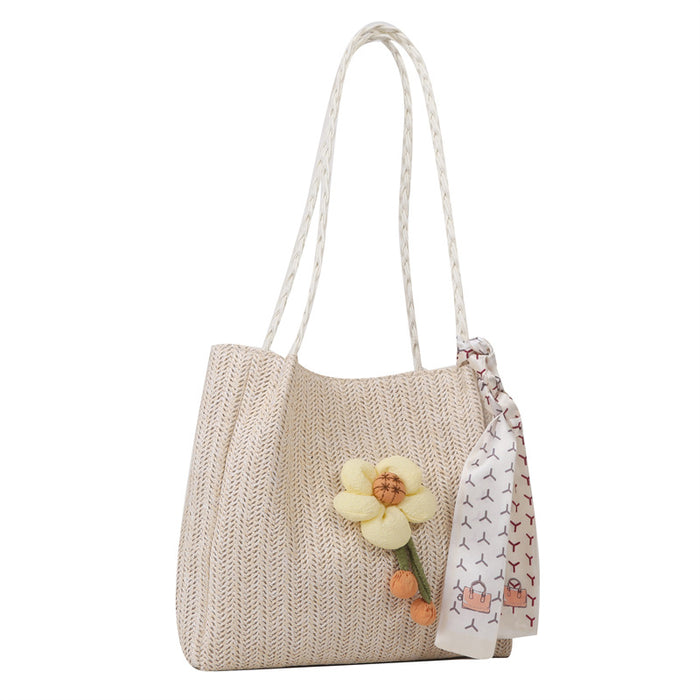 Wholesale Small woven commuting tote bag, large capacity vacation single shoulder grass woven bag