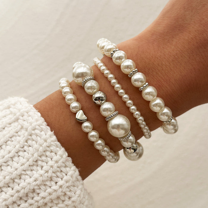 Wholesale Jewelry Fashion Love Pearl Bracelet Alien Pearl Bead Stacked Bracelet Four Piece Set