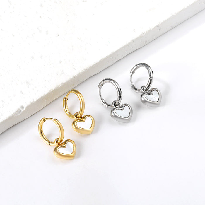 Wholesale  Retro hoop polished stainless steel heart shell metal earrings