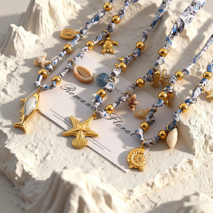 Wholesale Braided Stainless Steel Flower and Ocean Necklace