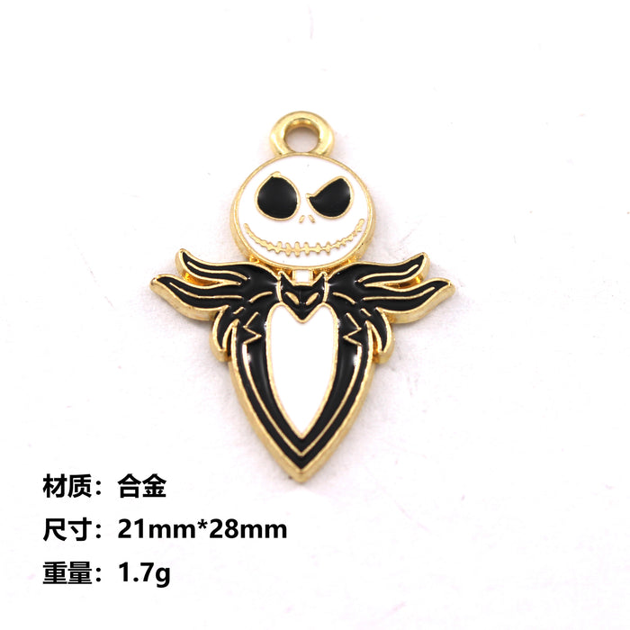 Wholesale 10pcs  Funny Skull Pumpkin Cartoon Accessories Alloy Oil Dropping Pendant Earrings Keychain