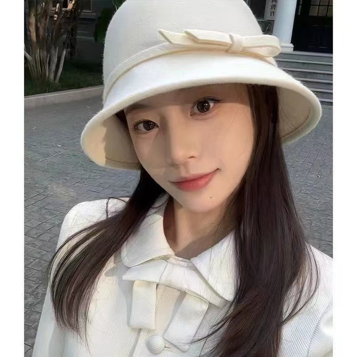 Wholesale Fisherman's hat women autumn and winter retro small fragrant style socialite top hat versatile bow basin hat
