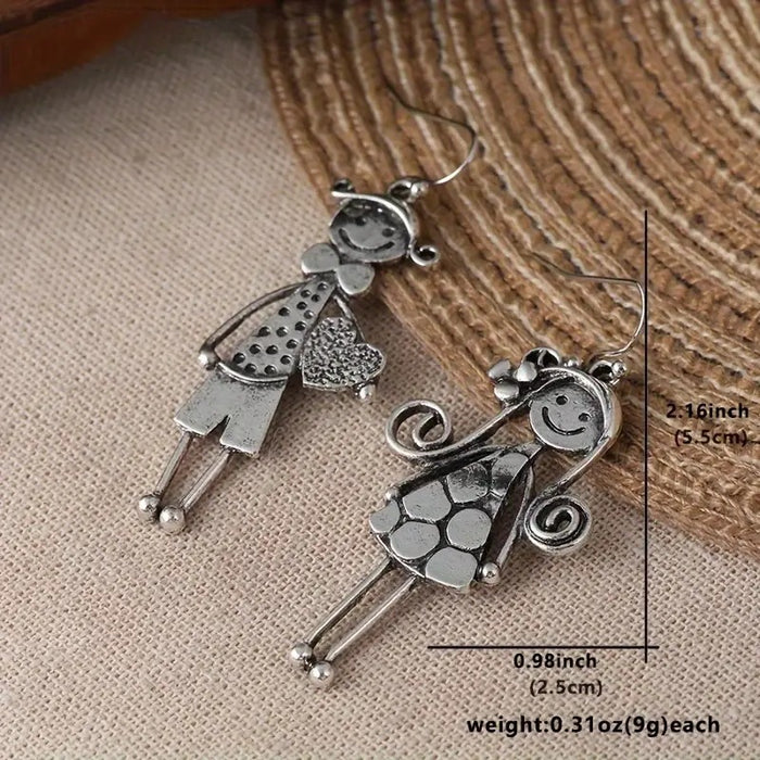 Wholesale Creative Retro Character Heart Pendant Earrings